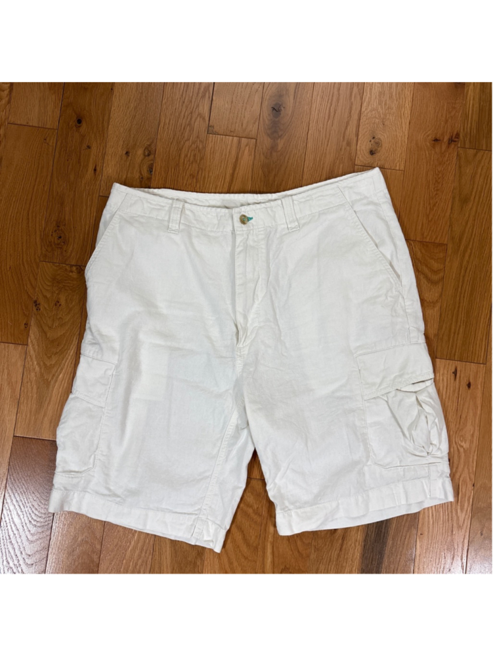 Men's Caribbean White Linen Blend Cargo Shorts Waist 34